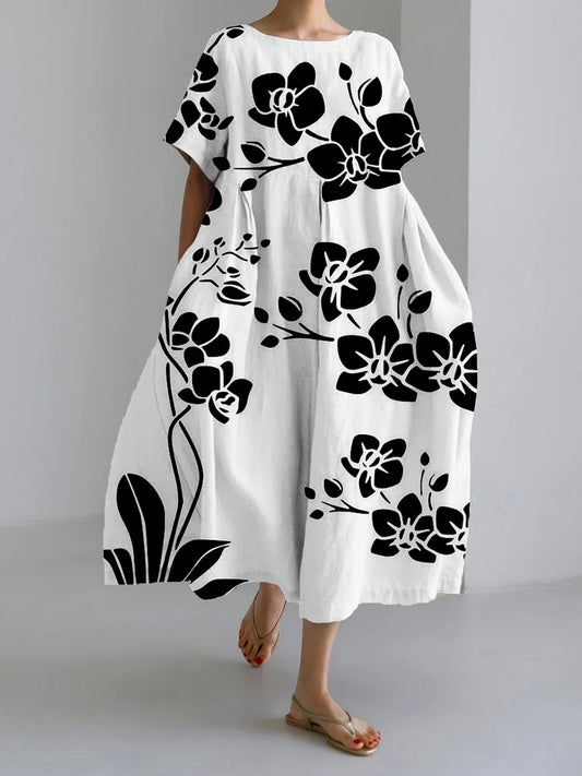 AVA - ELEGANT SORT BLOMSTRET KJOLE