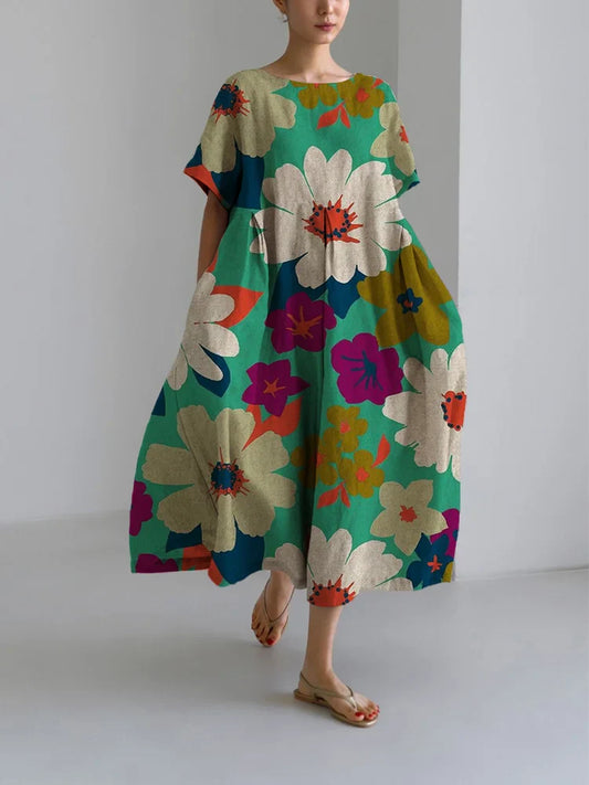 LILY - FARVERIG BLOMSTRET MIDIKJOLE